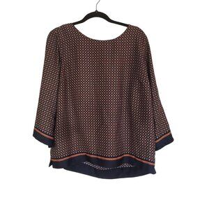 Lila Rose blouse size‎ Large wide sleeve floral boho print navy orange